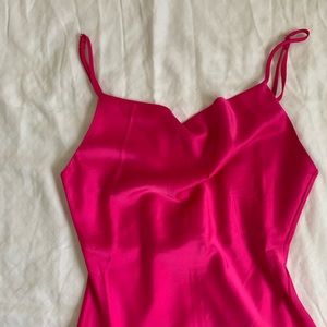 Magenta cowl neck satin dress
